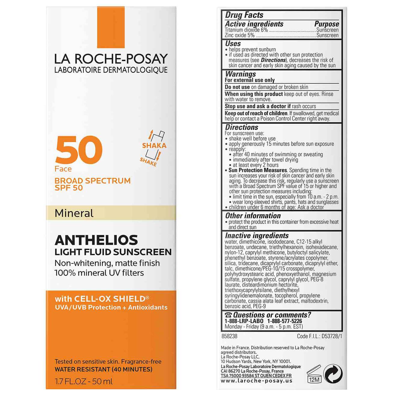 PROTECTOR SOLAR LA ROCHE-POSAY   ANTHELIOS MINERAL ZINC OXIDE SUNSCREEN SPF 50